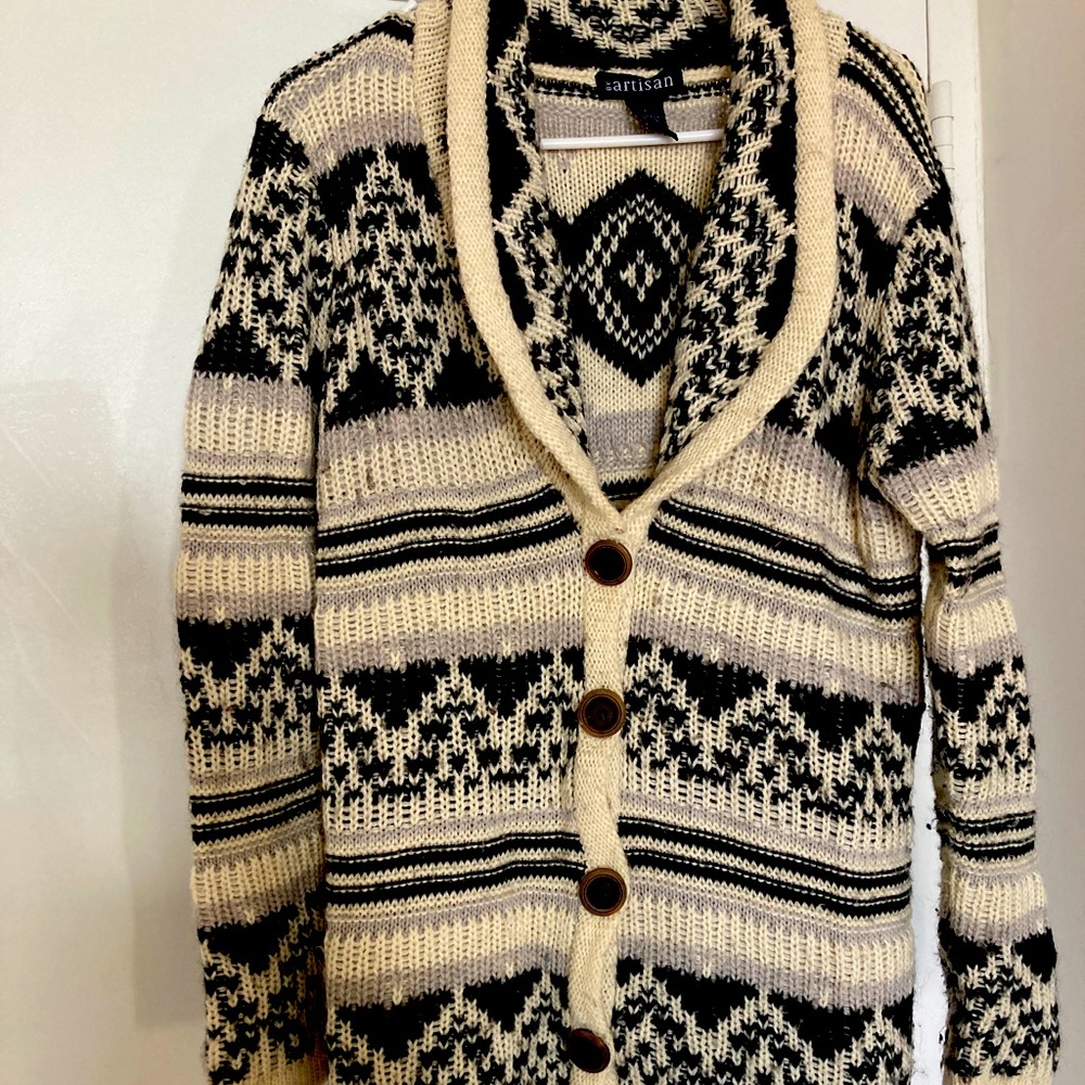 Cardigan mid length wool cotton blend by Artisan size large - Picture 1 of 3